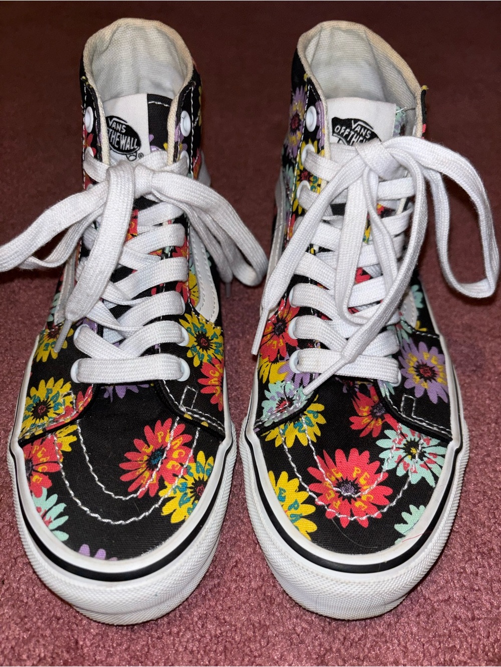 Vans Black Floral High-Top “peace” Sneakers with White Laces